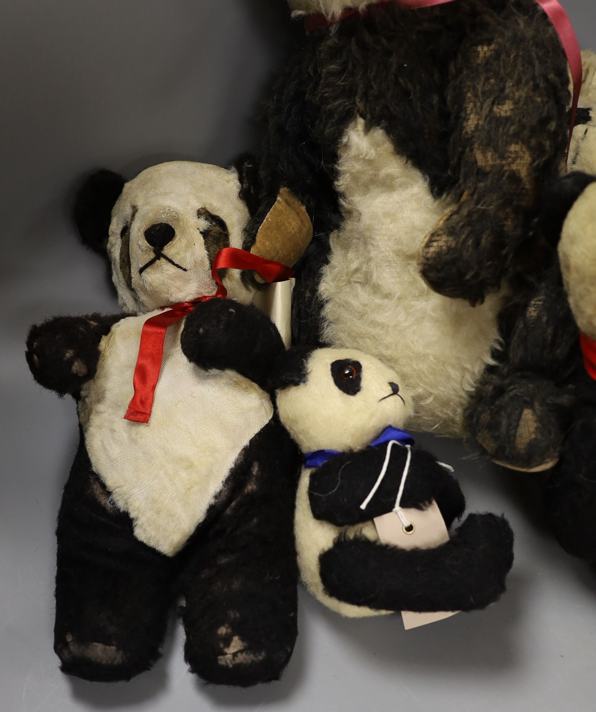 Large Merrythought Panda 1930's, Some Hairloss With Small Merrythought, One eye missing and 3 others.